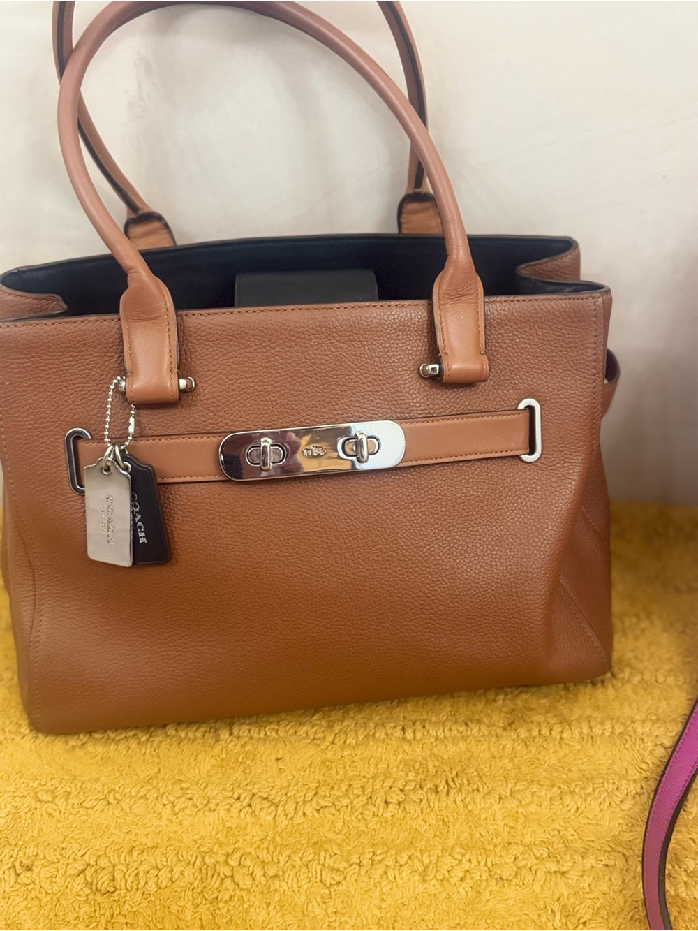 Coach Tan Pebble Leather Satchel with Silver Turnlock